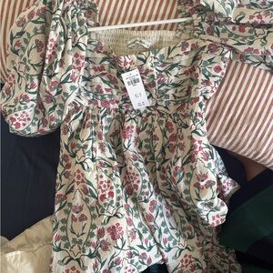 Abercrombie & Fitch Cream Mini Dress with Pink & Green Floral Print